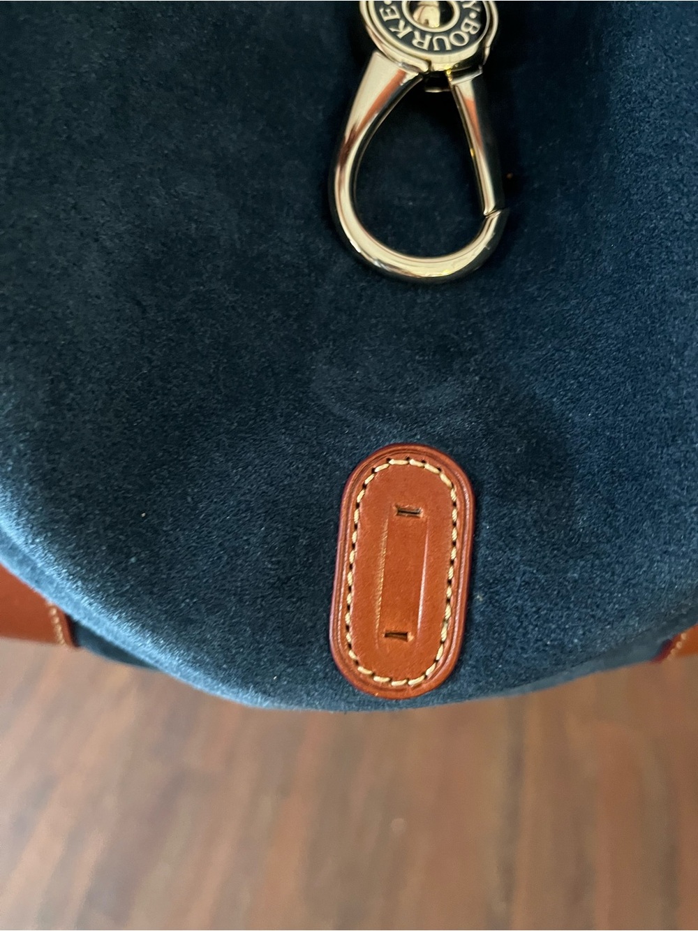 Dooney & Bourke Blue Suede Shoulder Bag with Brown Leather Trim - Picture 4 of 16